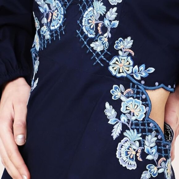 NWT Midnight Blue Boho Cutout Waist Midi Dress - Picture 3 of 6